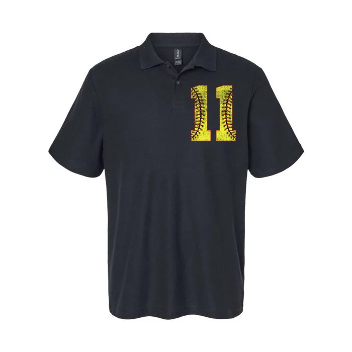 11th Birthday Party Eleven 11 Year Old Softball Bday Softstyle Adult Sport Polo