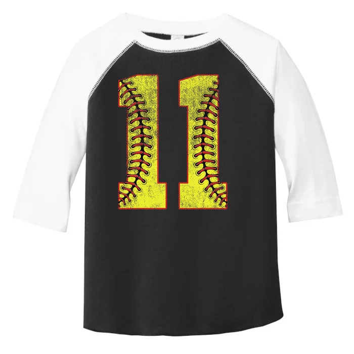 11th Birthday Party Eleven 11 Year Old Softball Bday Toddler Fine Jersey T-Shirt