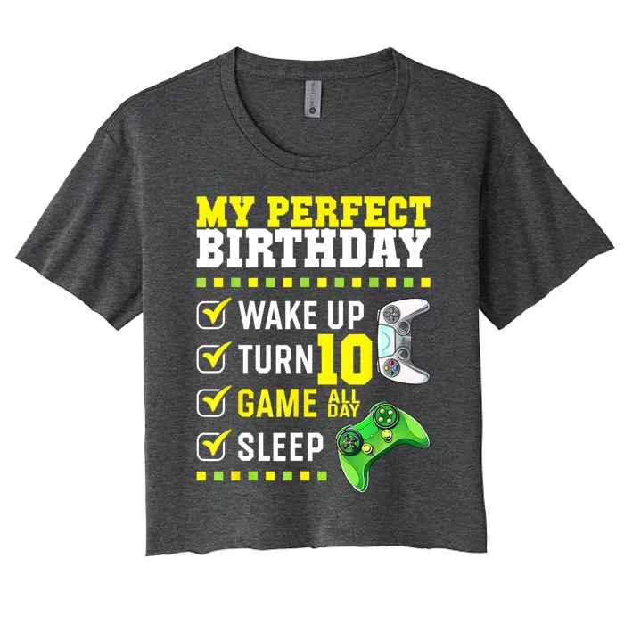 10th Birthday Party Perfect For Gamer 10 Years Old Boy Women's Crop Top Tee