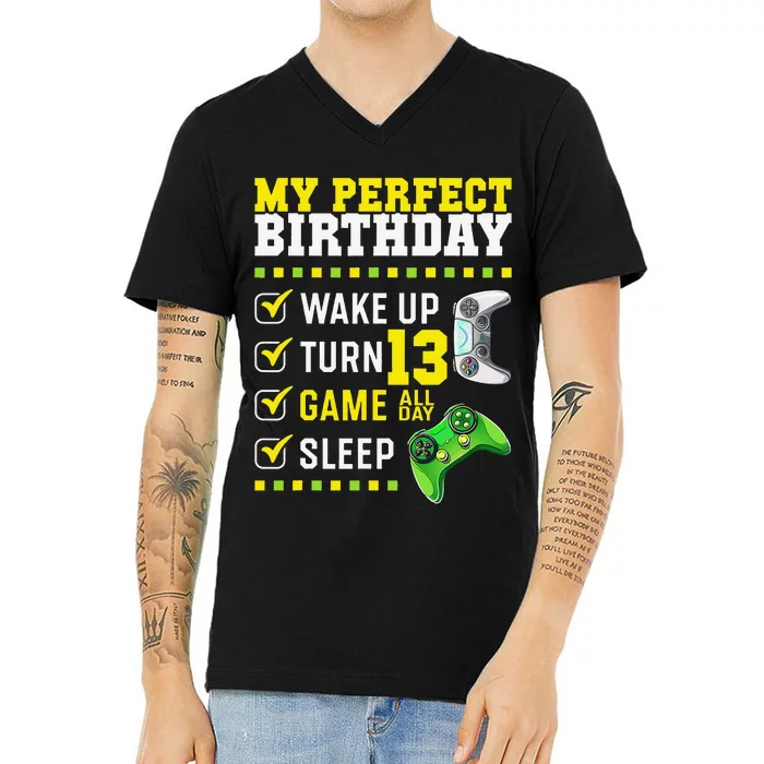 13th Birthday Party Perfect For Gamer 13 Years Old V-Neck T-Shirt