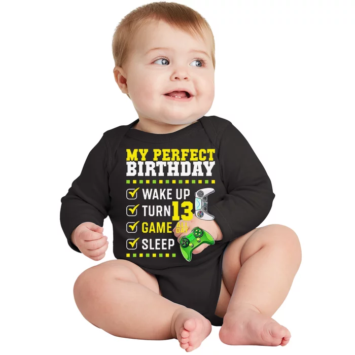 13th Birthday Party Perfect For Gamer 13 Years Old Baby Long Sleeve Bodysuit