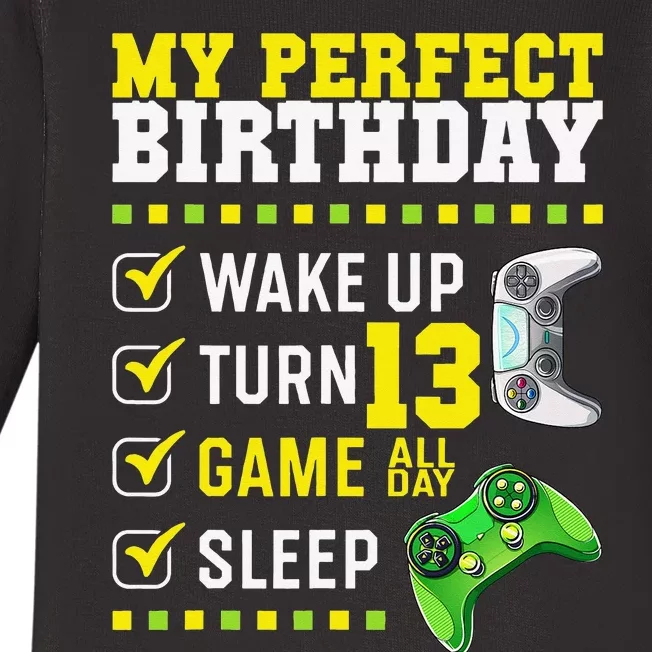 13th Birthday Party Perfect For Gamer 13 Years Old Baby Long Sleeve Bodysuit