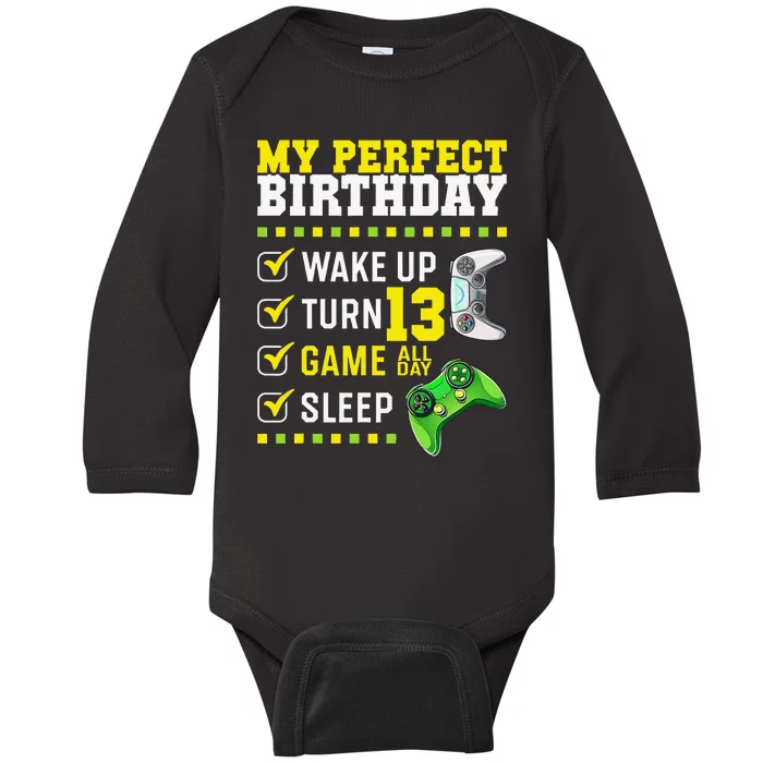 13th Birthday Party Perfect For Gamer 13 Years Old Baby Long Sleeve Bodysuit