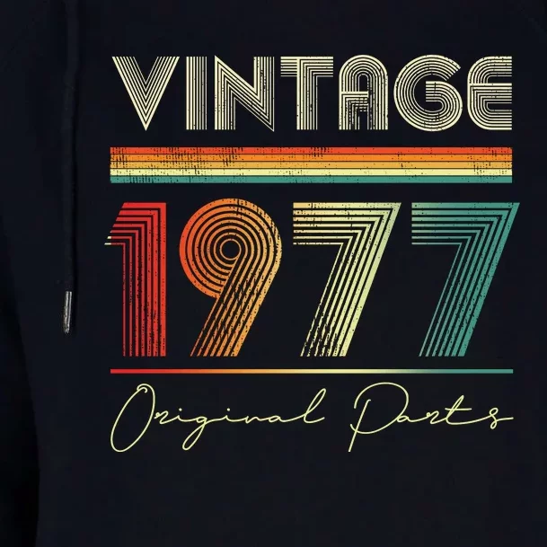 1977 Birthday Retro Original Parts 46th Birthday Womens Funnel Neck Pullover Hood