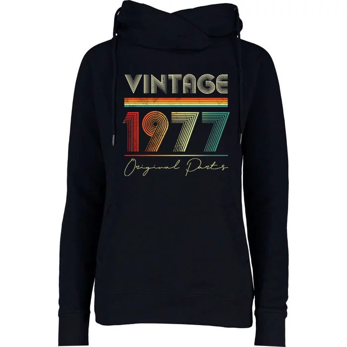 1977 Birthday Retro Original Parts 46th Birthday Womens Funnel Neck Pullover Hood