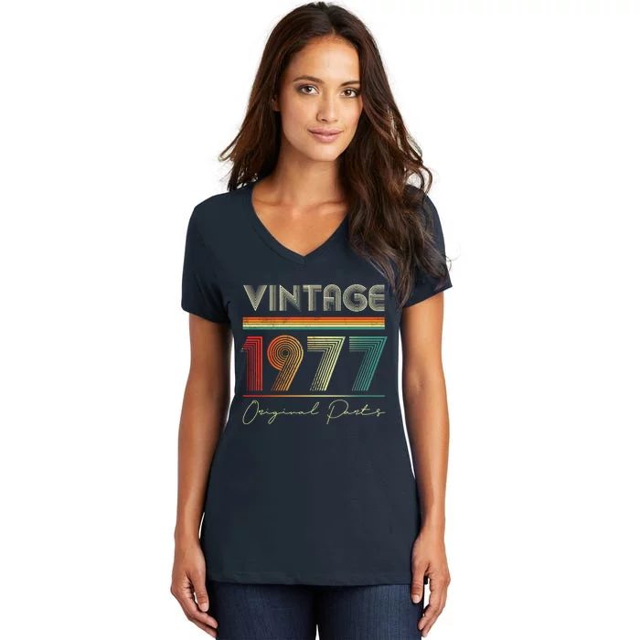 1977 Birthday Retro Original Parts 46th Birthday Women's V-Neck T-Shirt