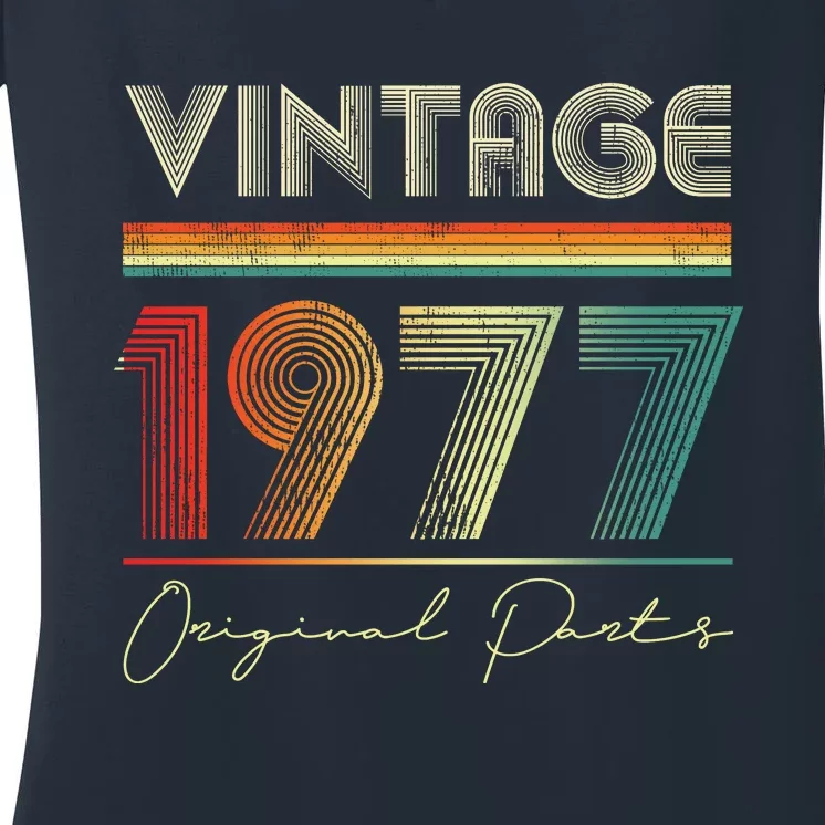 1977 Birthday Retro Original Parts 46th Birthday Women's V-Neck T-Shirt