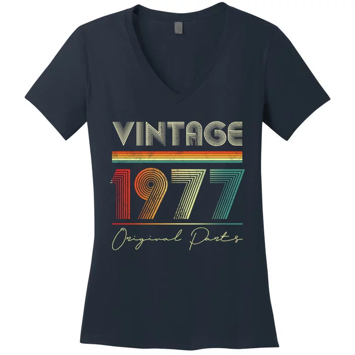 1977 Birthday Retro Original Parts 46th Birthday Women's V-Neck T-Shirt