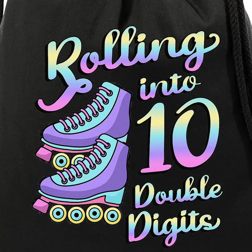 10th Birthday Rolling Into 10 Double Digits Roller Skate Drawstring Bag