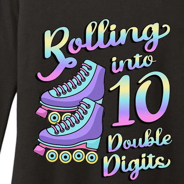 10th Birthday Rolling Into 10 Double Digits Roller Skate Womens CVC Long Sleeve Shirt