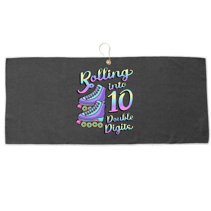 10th Birthday Rolling Into 10 Double Digits Roller Skate Large Microfiber Waffle Golf Towel