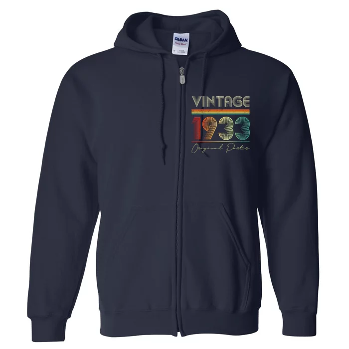 1933 Birthday Retro Original Parts 90th Birthday Full Zip Hoodie