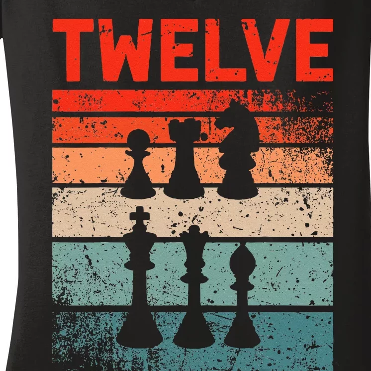 12th Birthday Retro Chess 12 Years Old Women's V-Neck T-Shirt