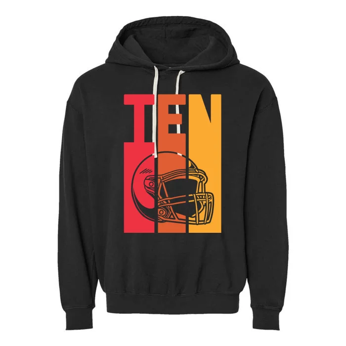 10th Birthday Retro American Football 10 Years Old Meaningful Gift Garment-Dyed Fleece Hoodie