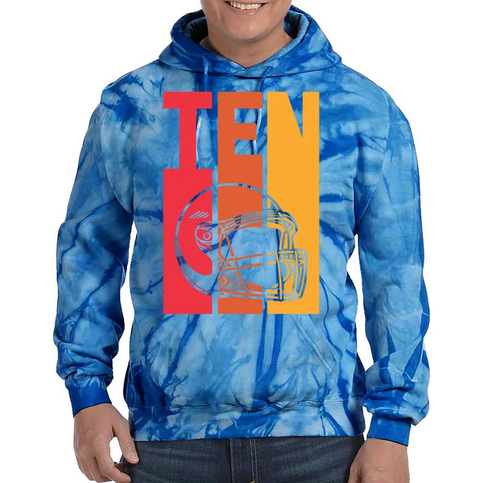 10th Birthday Retro American Football 10 Years Old Meaningful Gift Tie Dye Hoodie