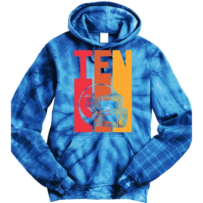 10th Birthday Retro American Football 10 Years Old Meaningful Gift Tie Dye Hoodie