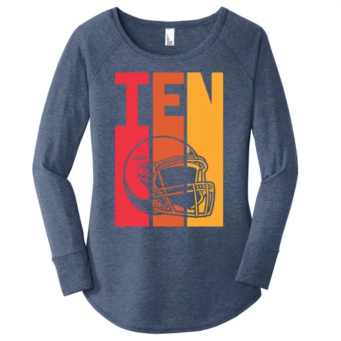 10th Birthday Retro American Football 10 Years Old Gift Women's Perfect Tri Tunic Long Sleeve Shirt