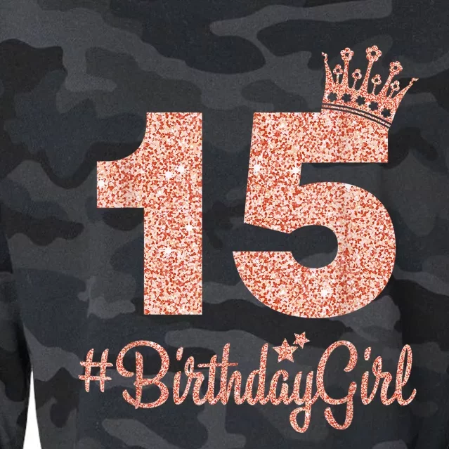 15 #BirthdayGirl Sweet fifteen 15th Pink Crown Tee for Girl Cropped Pullover Crew