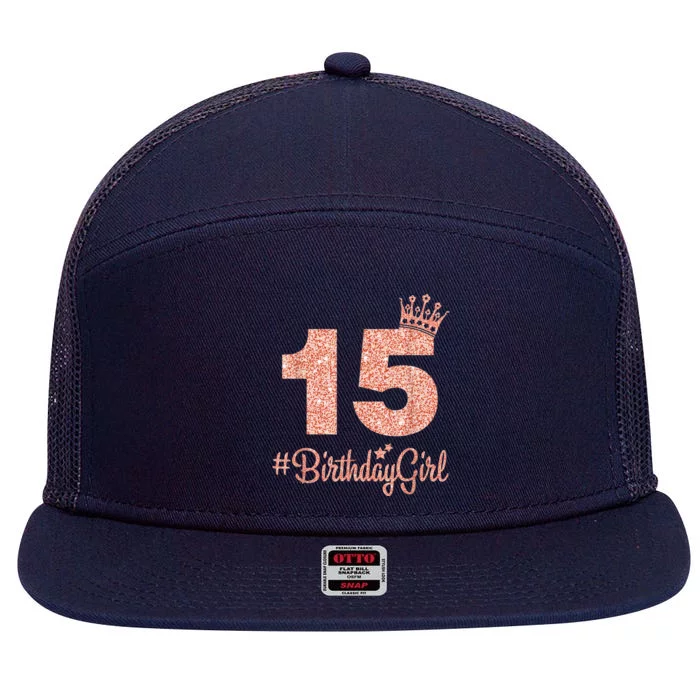 15 #BirthdayGirl Sweet fifteen 15th Pink Crown Tee for Girl 7 Panel Mesh Trucker Snapback Hat