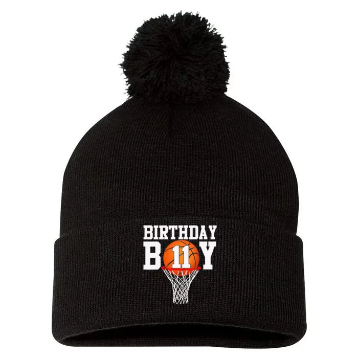 11th Birthday Sport 11 Years Old Basketball 11 Pom Pom 12in Knit Beanie