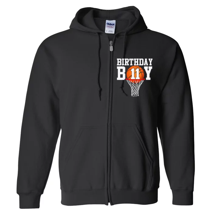 11th Birthday Sport 11 Years Old Basketball 11 Full Zip Hoodie