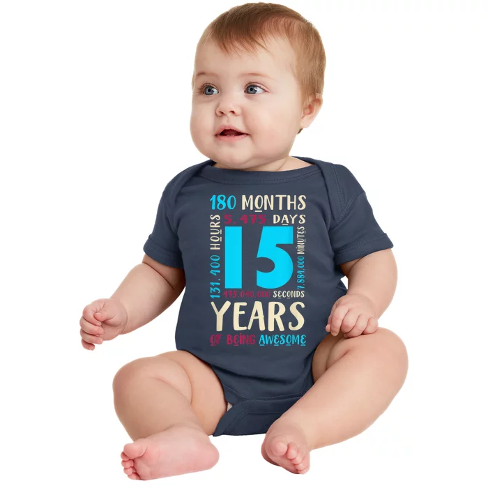 15th Birthday Shirt for  Gift for 15 Year Old Boy Girl Baby Bodysuit