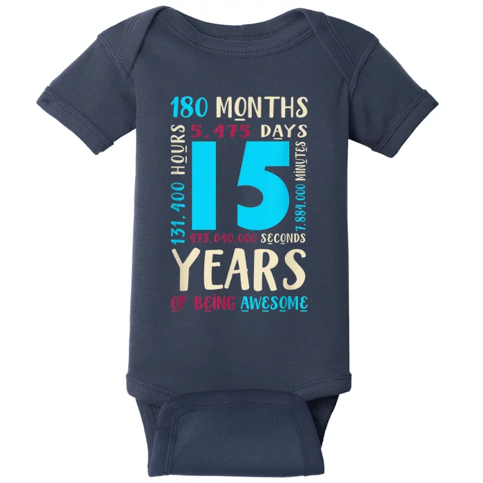 15th Birthday Shirt for  Gift for 15 Year Old Boy Girl Baby Bodysuit