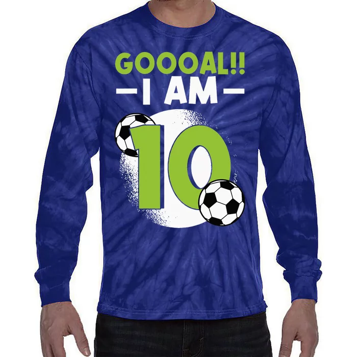 10th Birthday Soccer Themed Birthday 10 Years Old Tie-Dye Long Sleeve Shirt