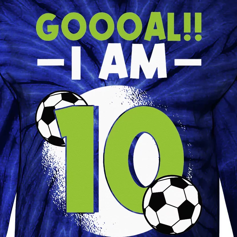 10th Birthday Soccer Themed Birthday 10 Years Old Tie-Dye Long Sleeve Shirt