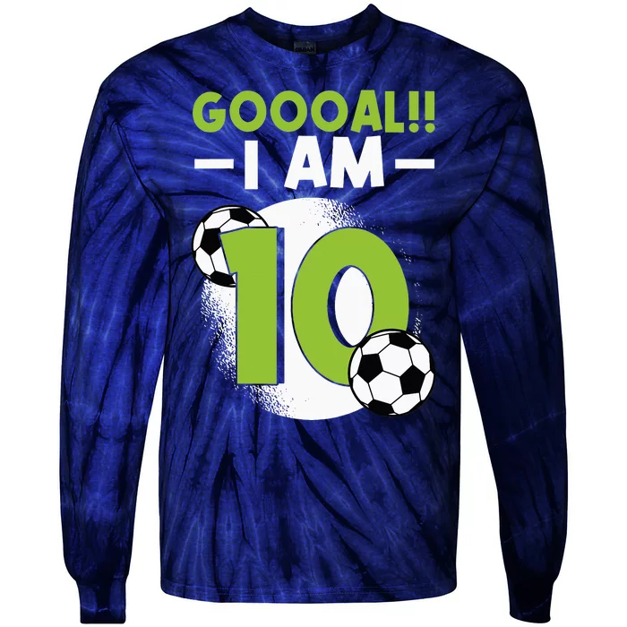 10th Birthday Soccer Themed Birthday 10 Years Old Tie-Dye Long Sleeve Shirt