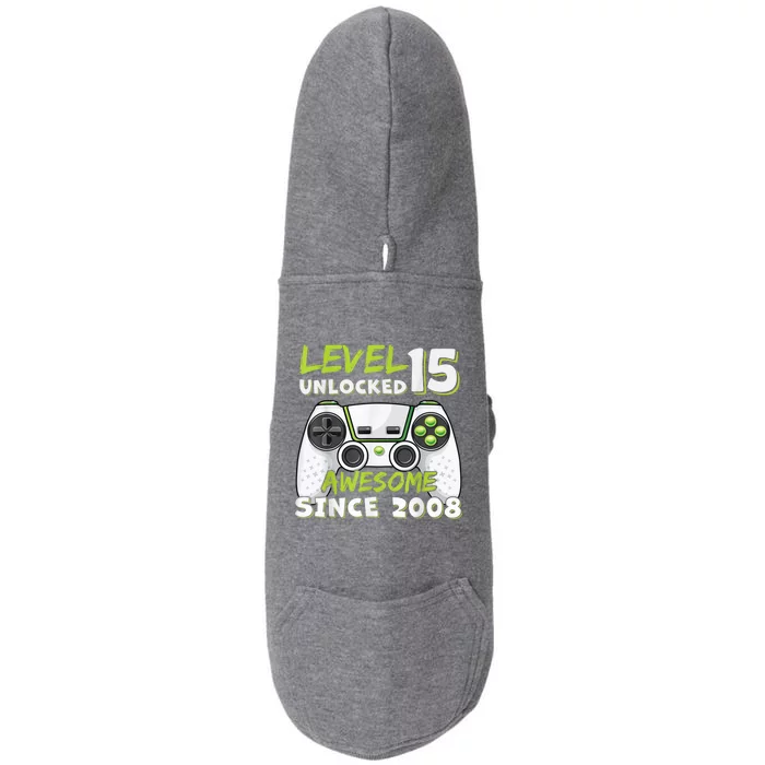 15yr BDay Son Boy Funny Gamer 15th 15 Year Old Birthday Doggie 3-End Fleece Hoodie