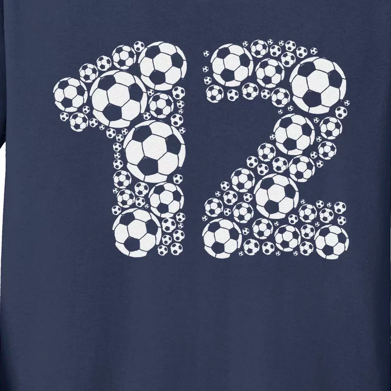 12th Birthday Soccer Graphic 12 Years Kids Long Sleeve Shirt