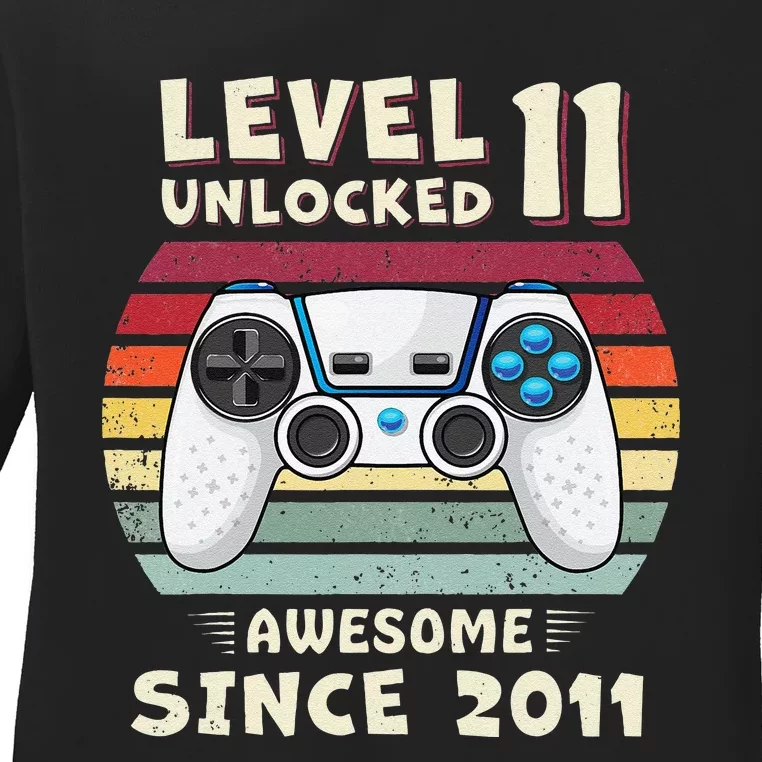 11yr BDay Son Funny Gamer 11th 11 Years Old Birthday Ladies Long Sleeve Shirt