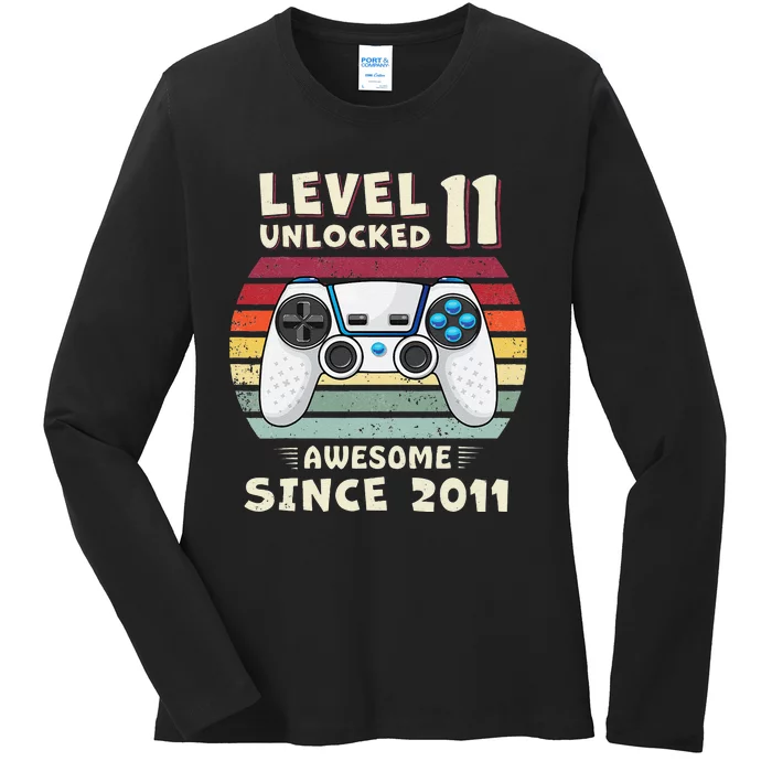 11yr BDay Son Funny Gamer 11th 11 Years Old Birthday Ladies Long Sleeve Shirt