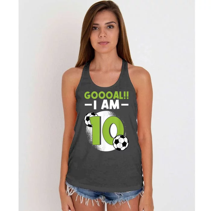 10th Birthday Soccer Themed Birthday Party 10 Years Old Women's Knotted Racerback Tank