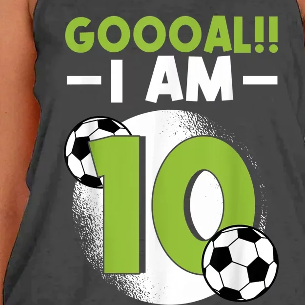 10th Birthday Soccer Themed Birthday Party 10 Years Old Women's Knotted Racerback Tank