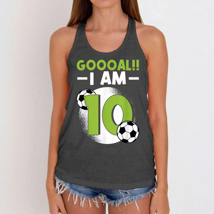 10th Birthday Soccer Themed Birthday Party 10 Years Old Women's Knotted Racerback Tank