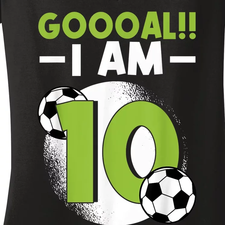 10th Birthday Soccer Themed Birthday Party 10 Years Old Women's V-Neck T-Shirt