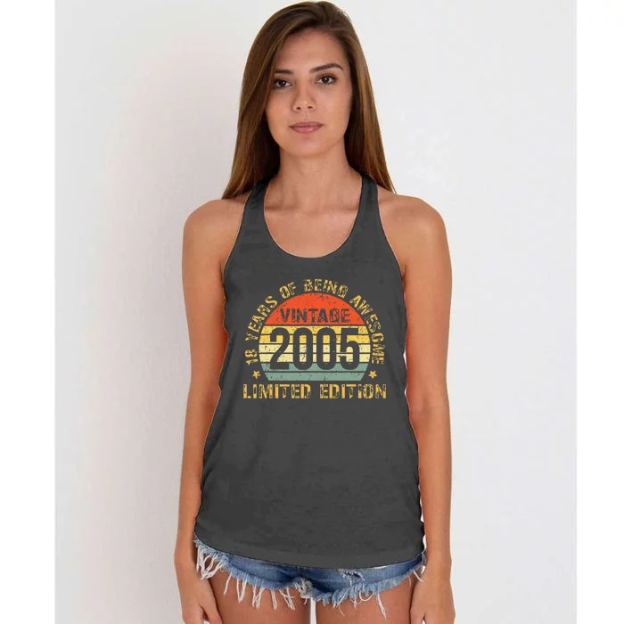 18yr BDay Son  Funny 2005 18th 18 Year Old Birthday Women's Knotted Racerback Tank