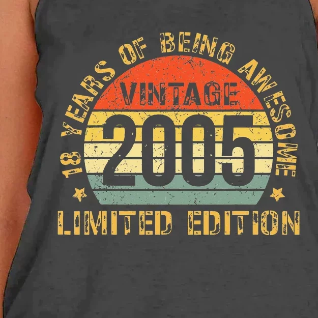 18yr BDay Son  Funny 2005 18th 18 Year Old Birthday Women's Knotted Racerback Tank