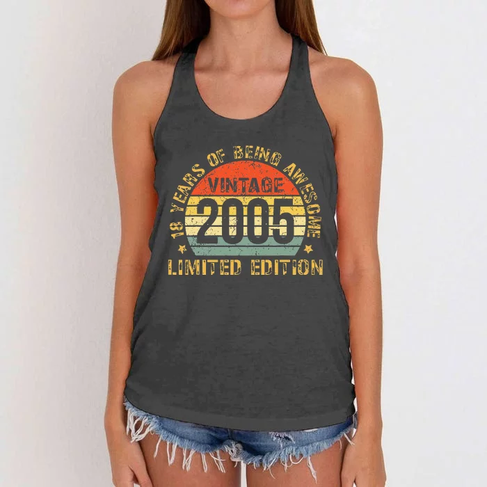 18yr BDay Son  Funny 2005 18th 18 Year Old Birthday Women's Knotted Racerback Tank