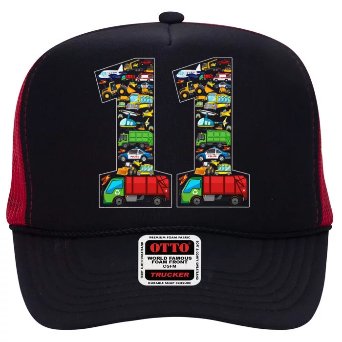 11th Birthday Transportation 11 Year Old Party High Crown Mesh Trucker Hat