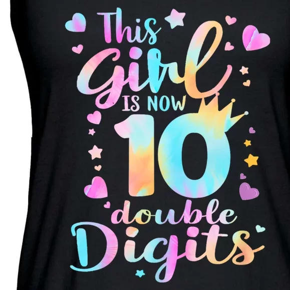 10th Birthday This Girl Is Now 10 Double Digits Tie Dye Ladies Essential Flowy Tank