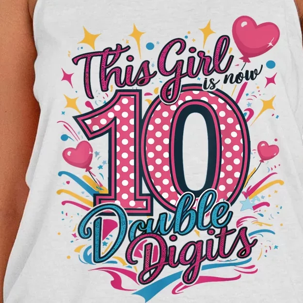 10th Birthday This Girl Is Now 10 Double Digits Women's Knotted Racerback Tank