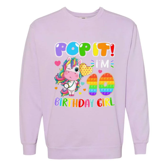 10th Birthday Unicorn Fidget Pop It Birthday 10 Year Garment-Dyed Sweatshirt