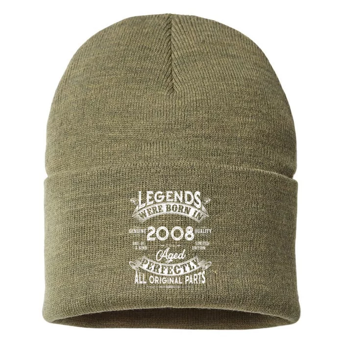 15th Birthday Vintage Legends Born In 2008 15 Years Old Sustainable Knit Beanie