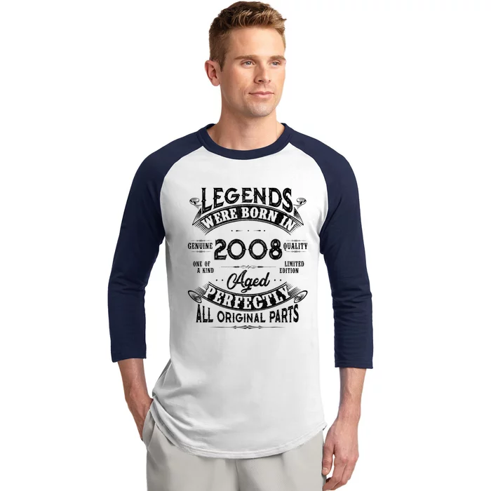 15th Birthday Vintage Legends Born In 2008 15 Years Old Baseball Sleeve Shirt