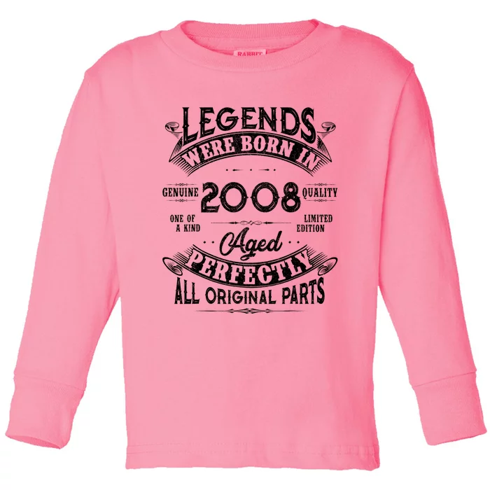 15th Birthday Vintage Legends Born In 2008 15 Years Old Toddler Long Sleeve Shirt