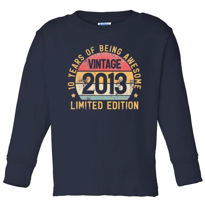 10th Birthday Vintage 2013 Turning 10 BDay 10 Years Old Toddler Long Sleeve Shirt