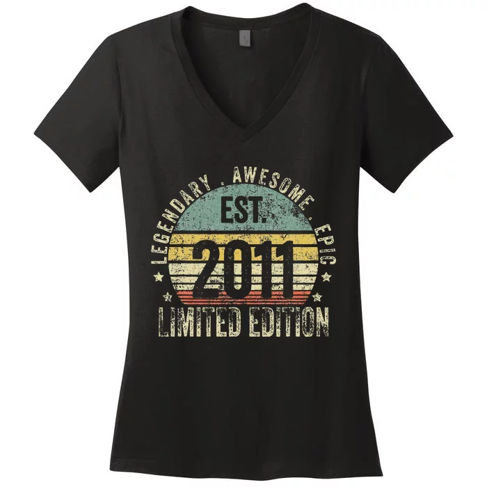 12th Birthday Vintage 12 Year Old Est 2011 Limited Edition Women's V-Neck T-Shirt